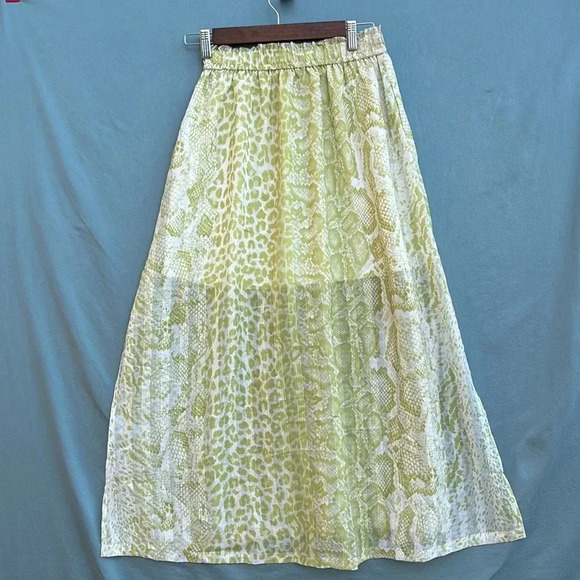 EUC- ALLSAINTS Clara Noche Pleated Midi Skirt Size 0 Yellow Animal Print Pockets - Picture 3 of 6